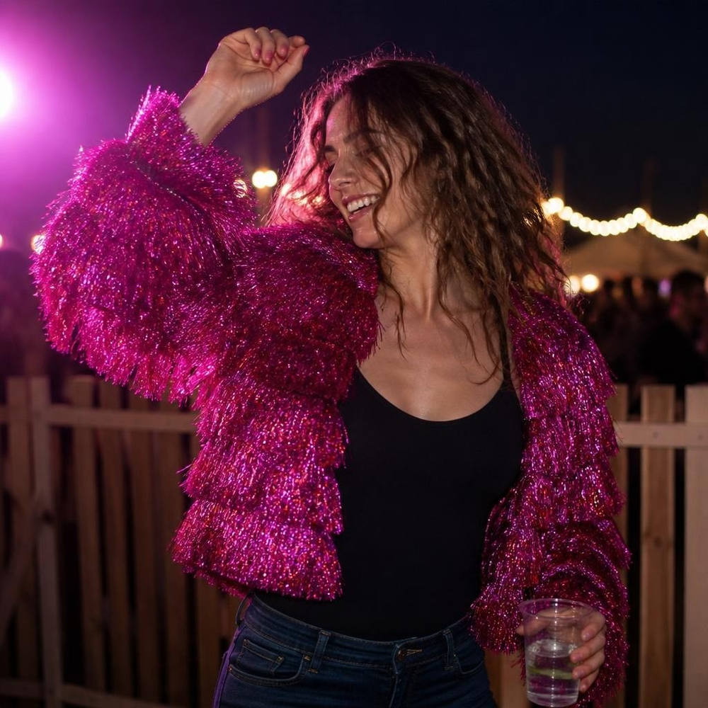 Neonpink Festival Lamettajakke | Festival kostume til kvinder - Temashop