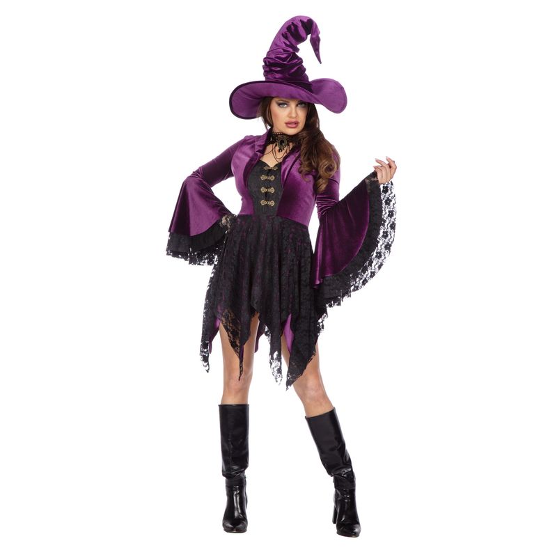 Mystisk Heksekjole Kostume Lilla - Halloween kostume til voksne i størrelserne XS-XL | Heks kostume til kvinder - Temashop