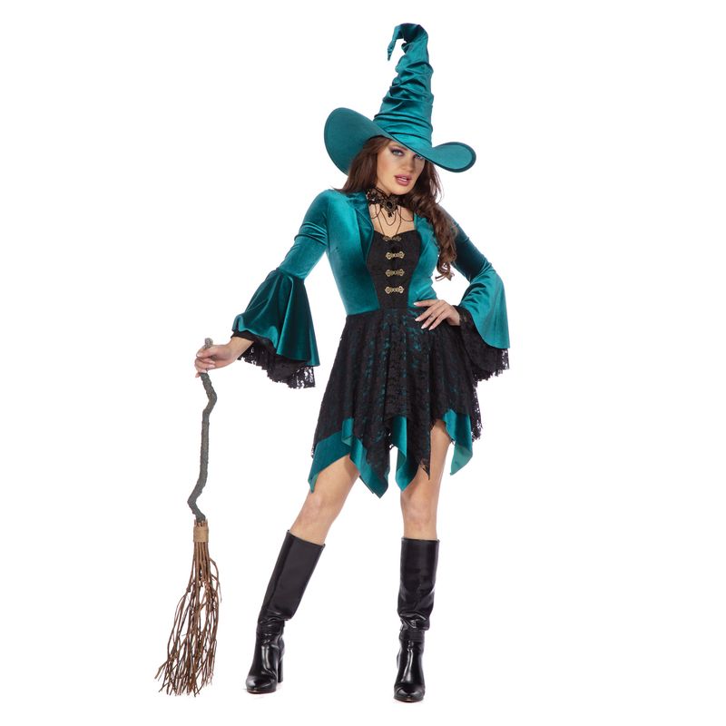 Mystisk Heksekjole Kostume Grøn - Halloween kostume til voksne i størrelserne XS-XL | Heks kostume til kvinder - Temashop