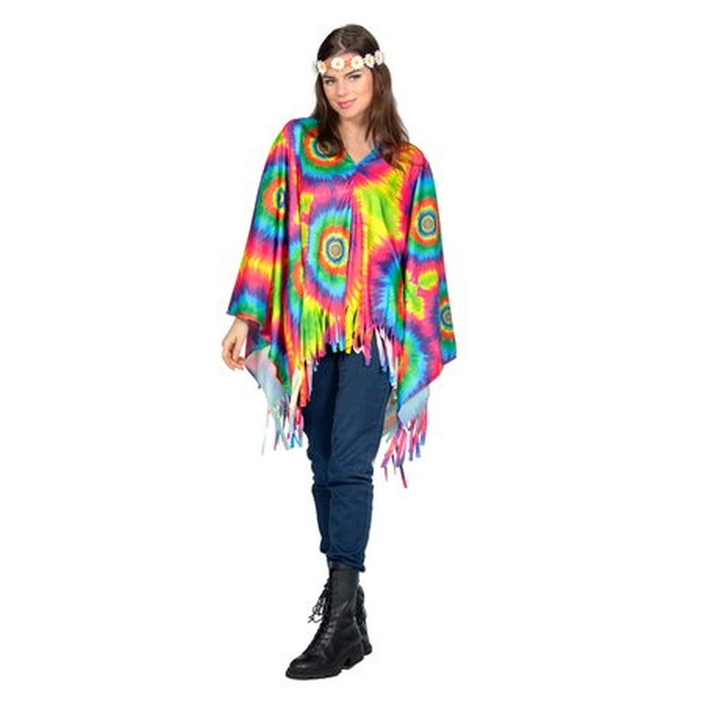 Multifarvet Hippie Tie Dye Poncho Kostume