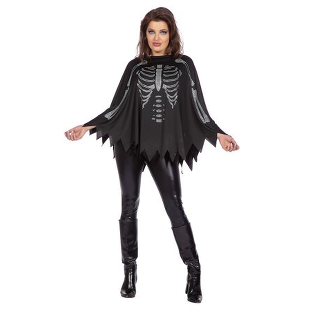 Sort Skelet Poncho | Skelet kostume til kvinder - Temashop