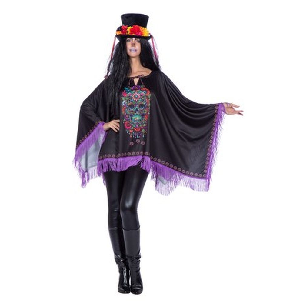 Lilla Day Of The Dead Poncho | Day of the Dead kostume til kvinder - Temashop