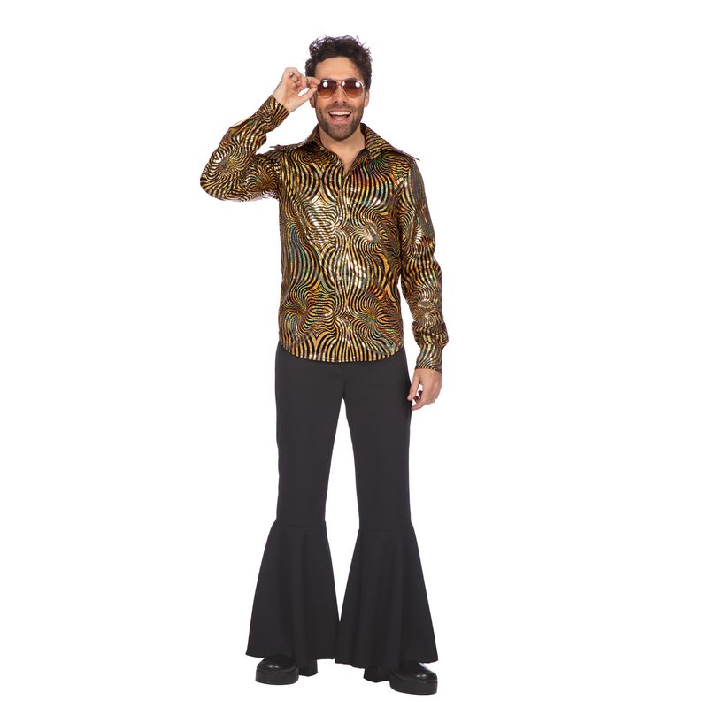 Disco Party Skjorte Guld - Årtier kostume til voksne i størrelserne S-XL | 70'erne Disco kostume til mænd - Temashop