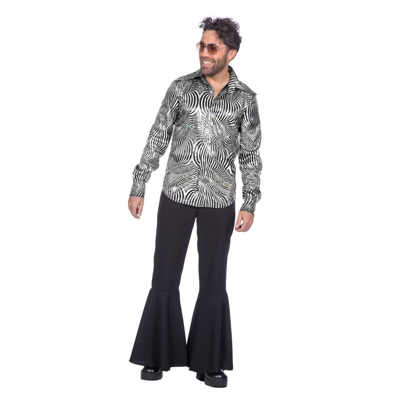 Disco Party Skjorte Sølv - Årtier kostume til voksne i størrelserne S-XL | 70'erne Disco kostume til mænd - Temashop