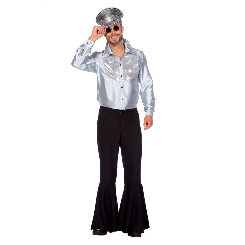 Disco Party Luksus Skjorte Sølv - Årtier kostume til voksne i størrelserne S-XL | 70'erne Disco kostume til mænd - Temashop