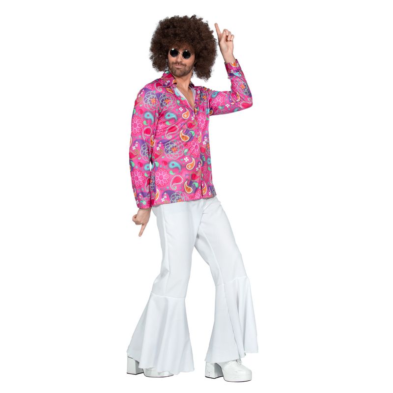 Hippie Party Skjorte Pink - Årtier kostume til voksne i størrelserne S-XL | 60'erne Hippie kostume til mænd - Temashop