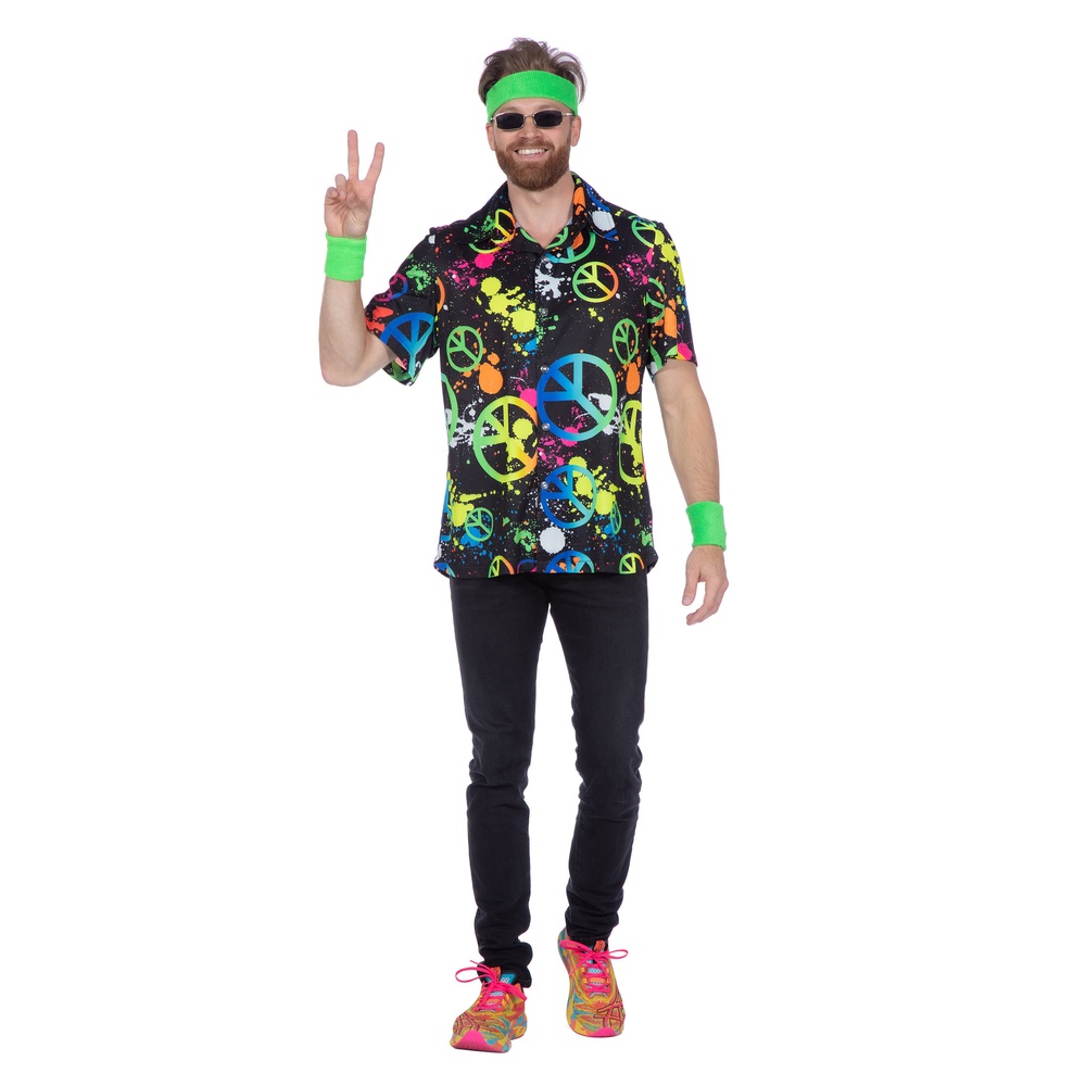 Multifarvet Hippie Skjorte | 60'erne Hippie Overdel - Beklædning - Temashop