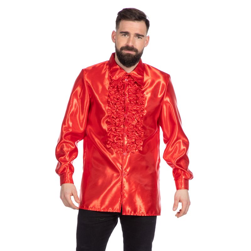 Disco Flæseskjorte Rød - Årtier kostume til voksne i størrelserne S-4XL | 70'erne Disco kostume til mænd - Temashop