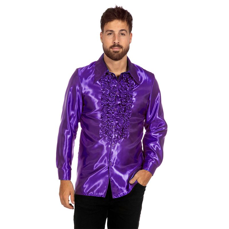 Disco Flæseskjorte Lilla - Årtier kostume til voksne i størrelserne S-4XL | 80'erne Totally kostume til mænd - Temashop