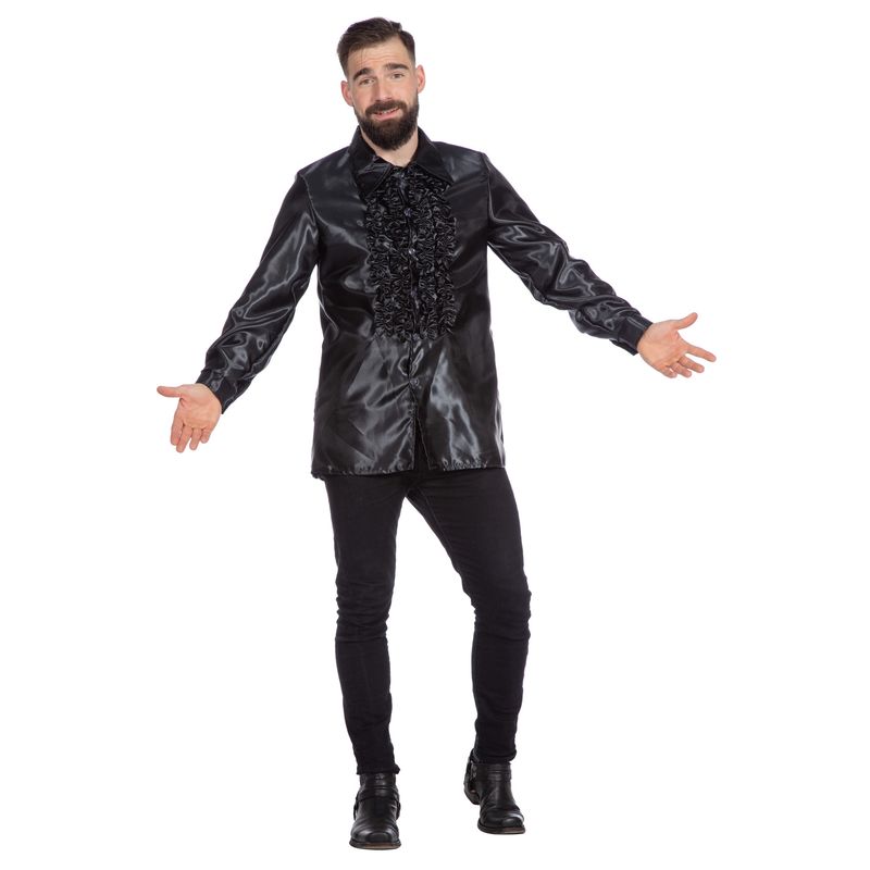 Disco Flæseskjorte Sort - Årtier kostume til voksne i størrelserne S-4XL | 70'erne Disco kostume til mænd - Temashop