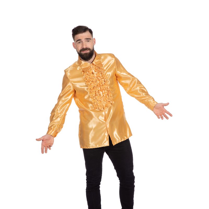Disco Flæseskjorte Guld - Årtier kostume til voksne i størrelserne S-4XL | 70'erne Disco kostume til mænd - Temashop