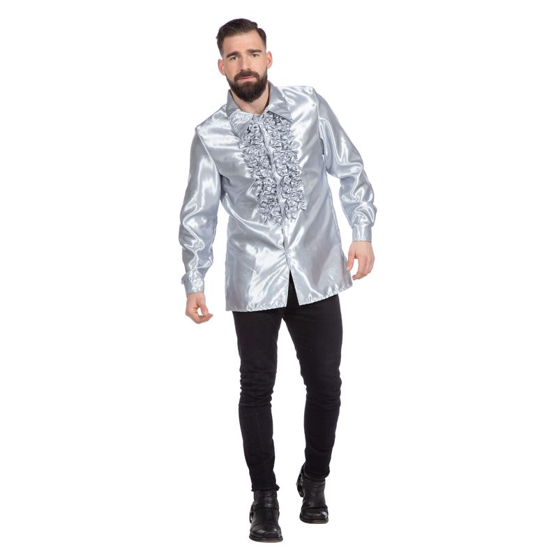 Disco Flæseskjorte Sølv - Årtier kostume til voksne i størrelserne S-4XL | 70'erne Disco kostume til mænd - Temashop