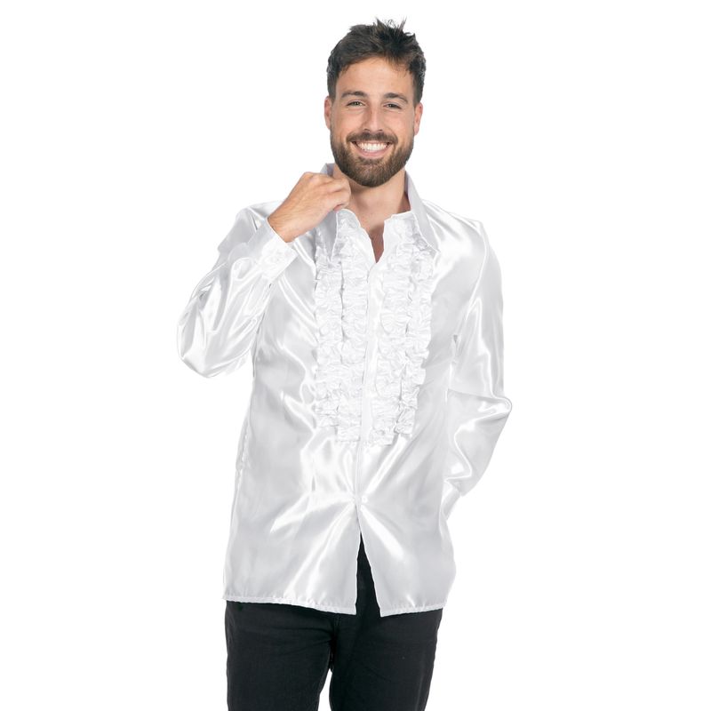 Disco Flæseskjorte Hvid - Årtier kostume til voksne i størrelserne S-4XL | 70'erne Disco kostume til mænd - Temashop