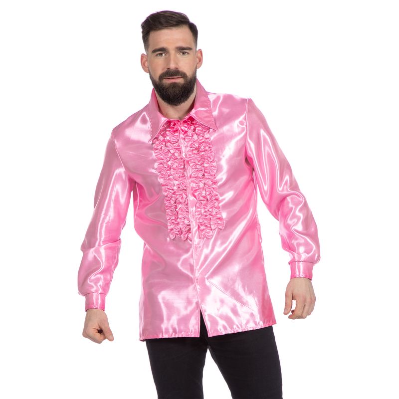 Disco Flæseskjorte Lyserød - Årtier kostume til voksne i størrelserne S-4XL | 70'erne Disco kostume til mænd - Temashop