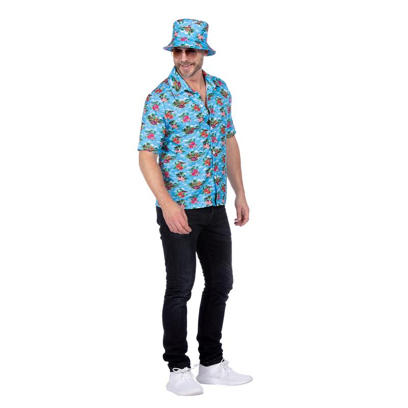 Hawaiiskjorte Lyseblå - Temafester kostume til voksne i størrelserne S-XL | Hawaii kostume til mænd - Temashop
