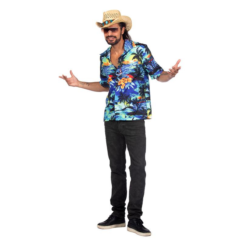 Palmetræ Hawaiiskjorte - Temafester kostume til voksne i størrelserne S-XL | Hawaii kostume til mænd - Temashop