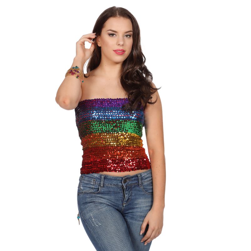 Regnbue Paillet Top | Pride kostume til kvinder - Temashop