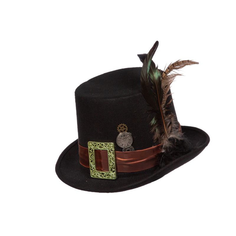 Steampunk Tophat Med Fjer Sort | Steampunk Hat / Hue / Hjelm - Hovedtilbehør - Temashop