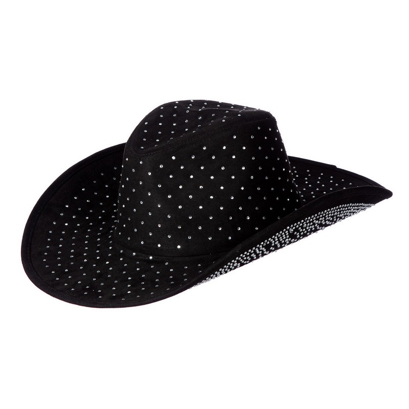 Rhinsten Cowboyhat Sort | Det vilde vesten Hat / Hue / Hjelm - Hovedtilbehør - Temashop