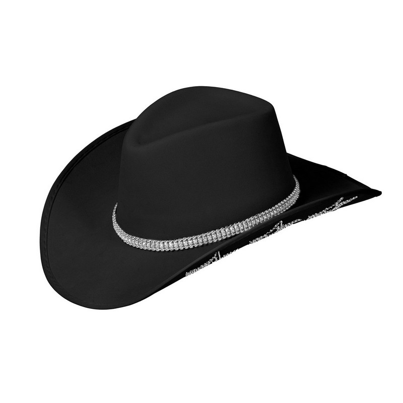 Glitrende Cowboyhat Sort | Det vilde vesten Hat / Hue / Hjelm - Hovedtilbehør - Temashop