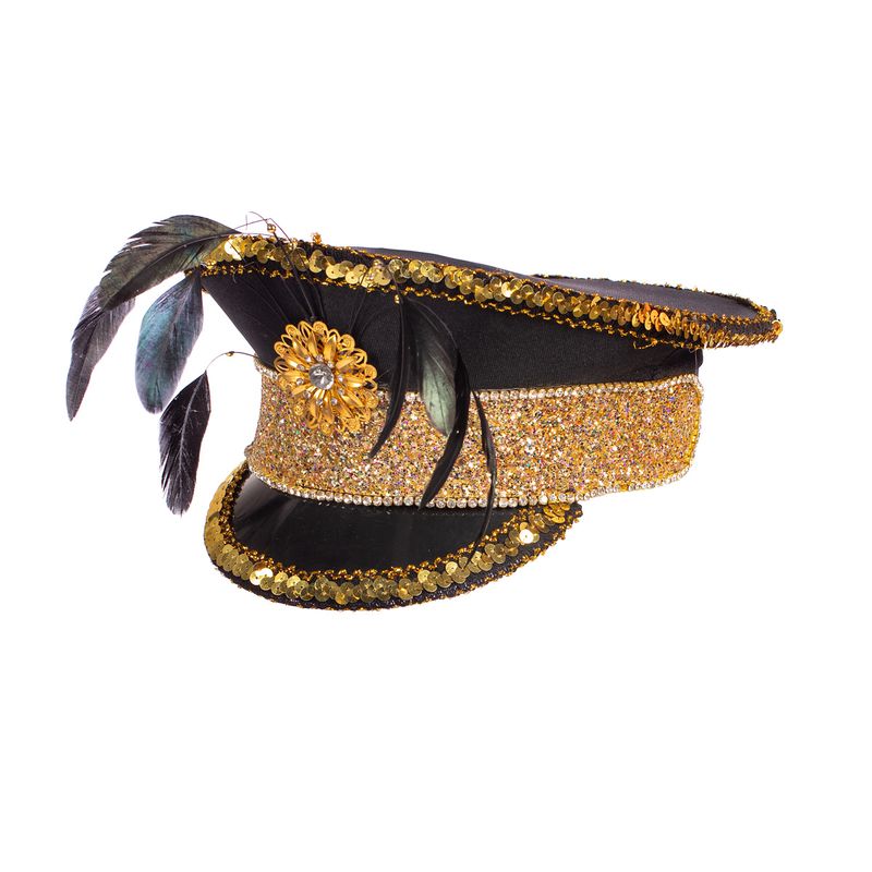 Burning Man Kaptajnhat Sort/Guld | Festival Hat / Hue / Hjelm - Hovedtilbehør - Temashop