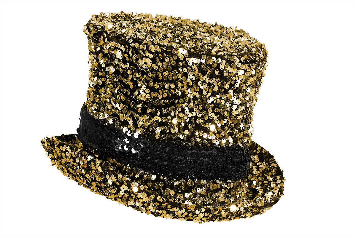 Glimmer Tophat Guld | Guld tema Hat / Hue / Hjelm - Hovedtilbehør - Temashop