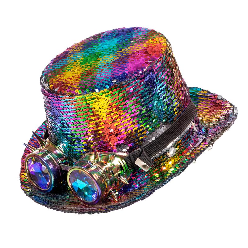 Burning Man Tophat Med Goggles Regnbue | Steampunk Hat / Hue / Hjelm - Hovedtilbehør - Temashop