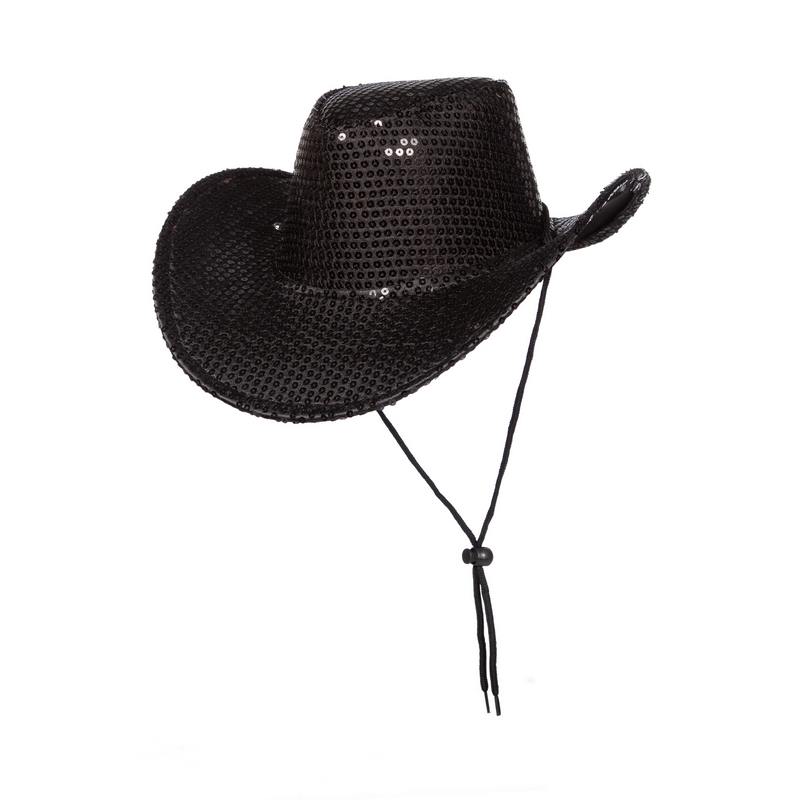 Paillet Cowboyhat Sort | Det vilde vesten Hat / Hue / Hjelm - Hovedtilbehør - Temashop