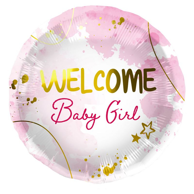 Welcome Baby Girl Folieballon - 1 stk (45 cm) | Babyshower Folieballoner - Temashop
