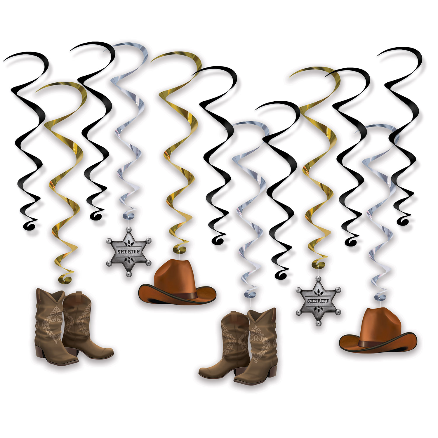 Western Hvirvler - 12 stk (83 cm) | Det vilde vesten Spiraler/string - Temashop