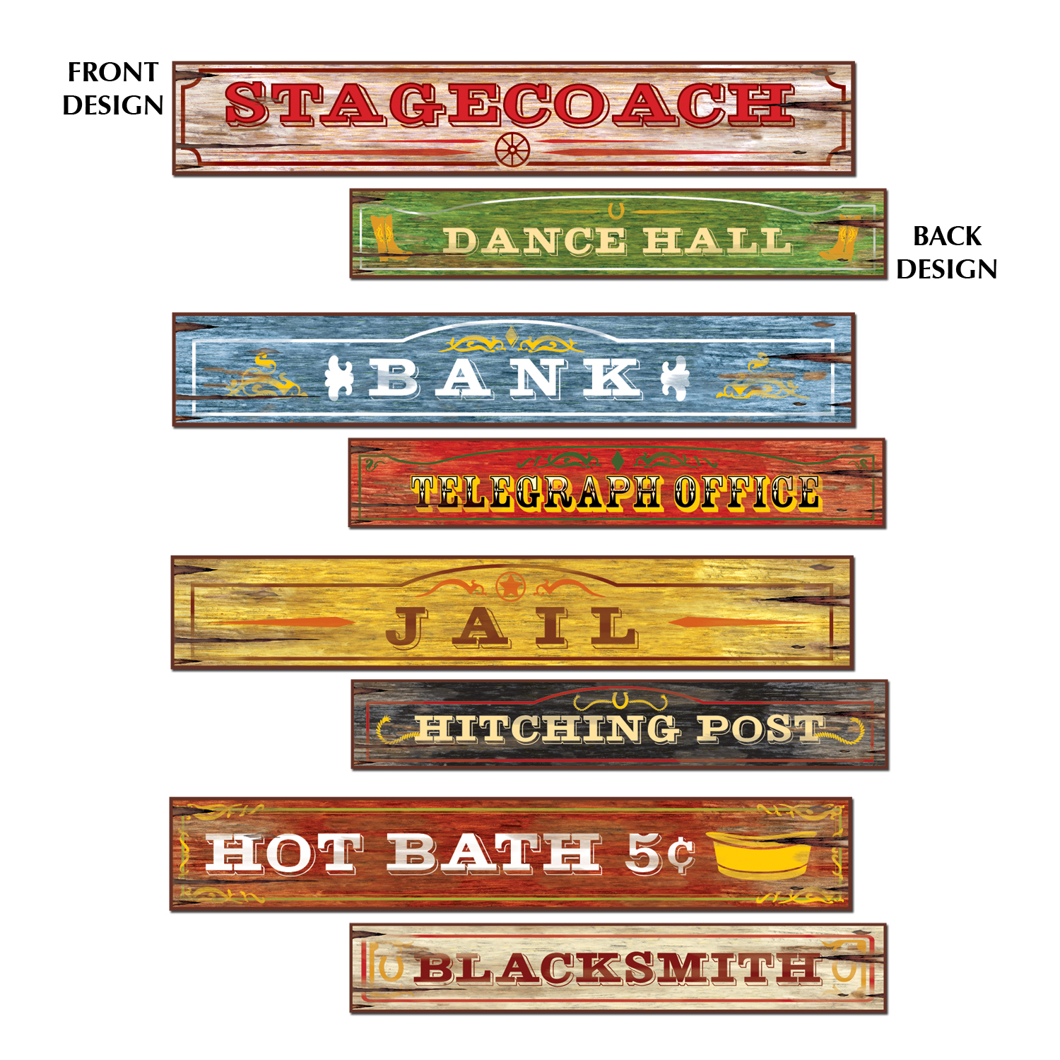Western Skilte Udskæringer - 4 stk (10 x 61 cm) | Det vilde vesten Cutouts - Temashop
