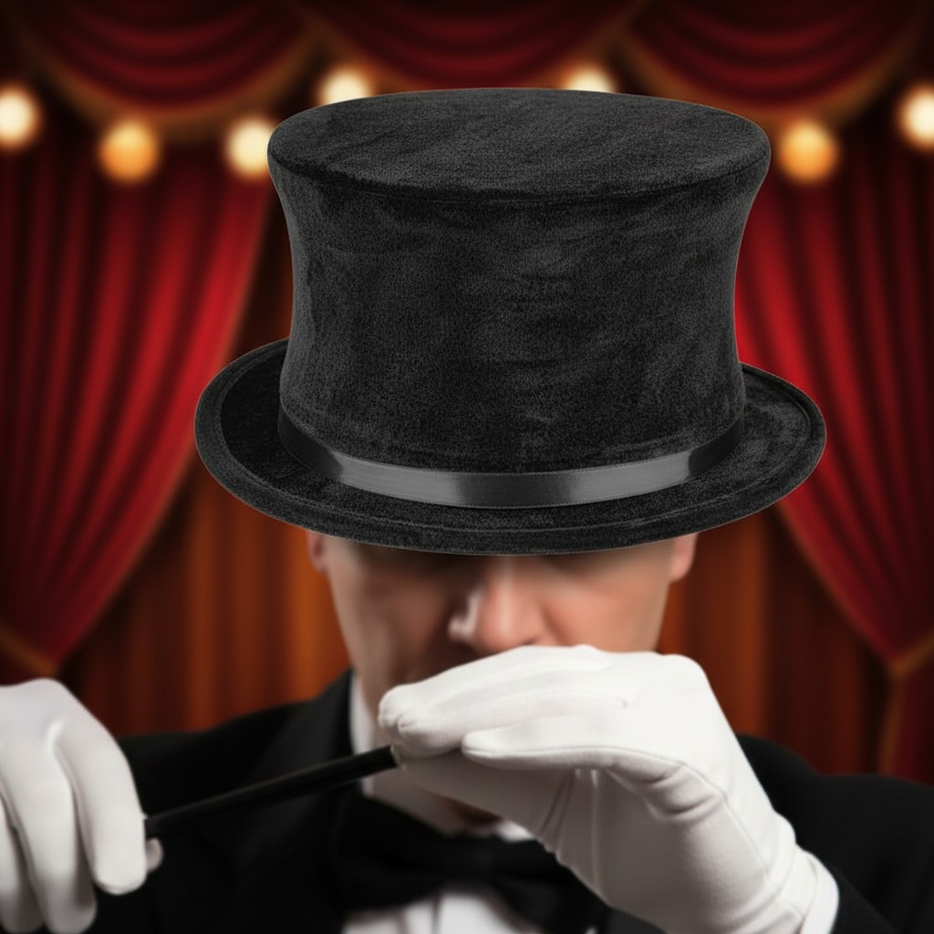 Sammenklappelig Magiker Tophat (60 cm) | Tryllekunster Hat / Hue / Hjelm - Hovedtilbehør - Temashop