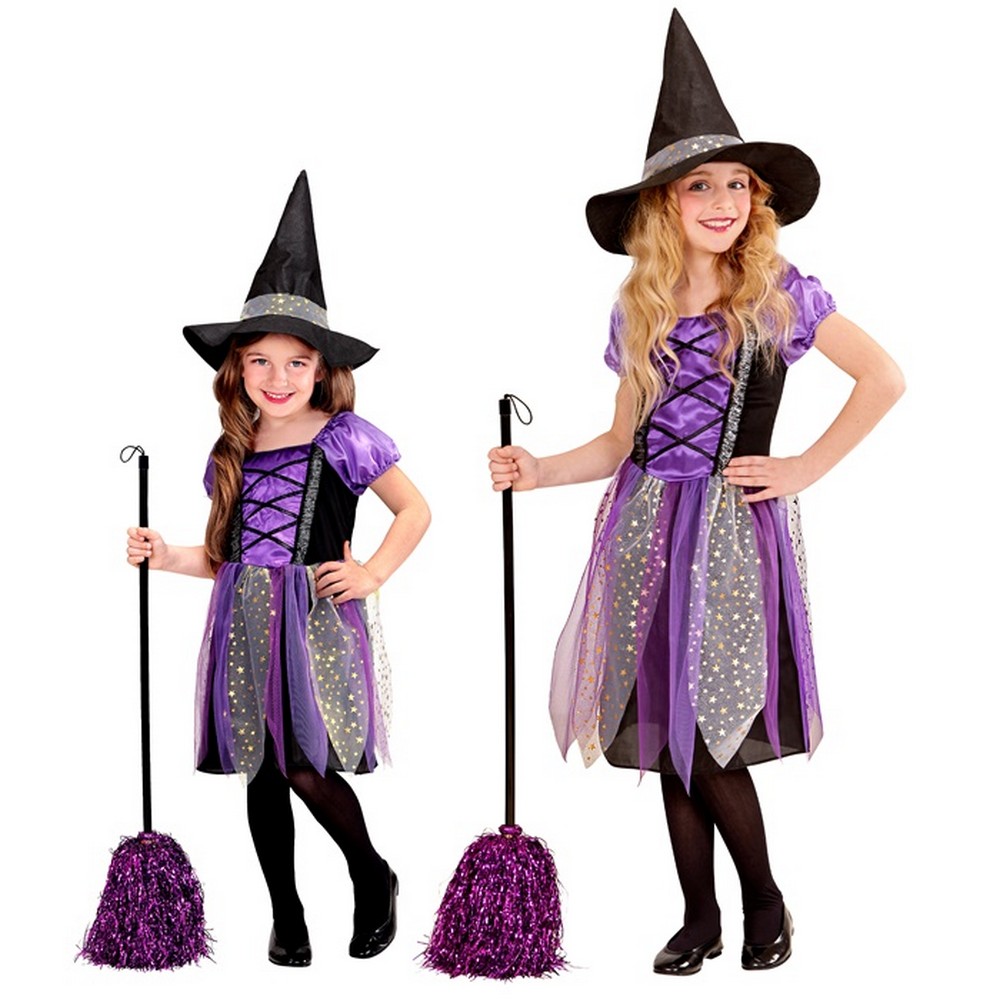 Heks Børnekostume Lilla - Halloween kostume til børn i størrelserne 80-158 | Heks udklædning til børn - Temashop