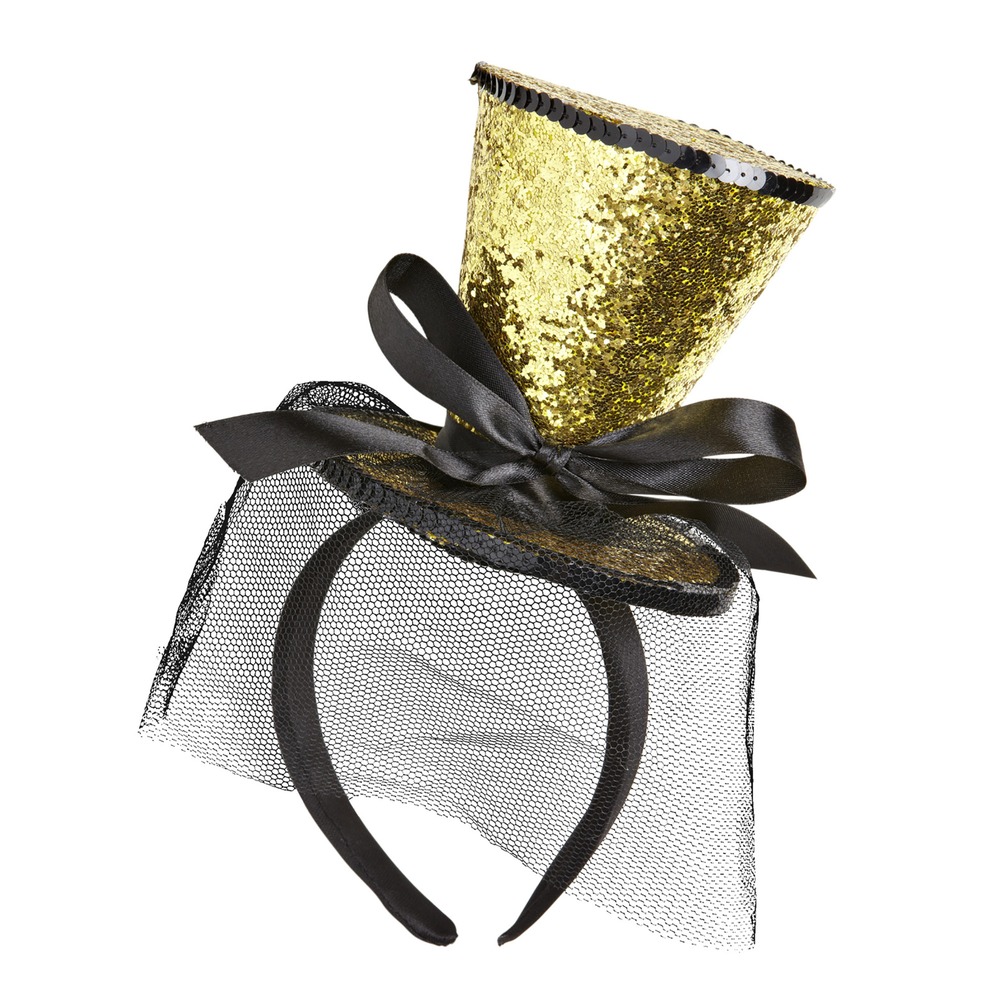 Guld Mini Cylinderhat Hårbøjle | 20'erne Gangster Hat / Hue / Hjelm - Hovedtilbehør - Temashop