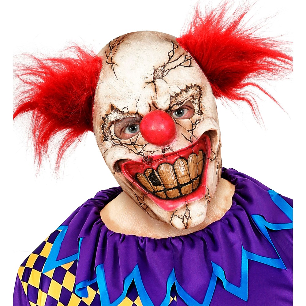 Horror Klovnemaske Med Rødt Hår | Horror Clown Maske - Hovedtilbehør - Temashop