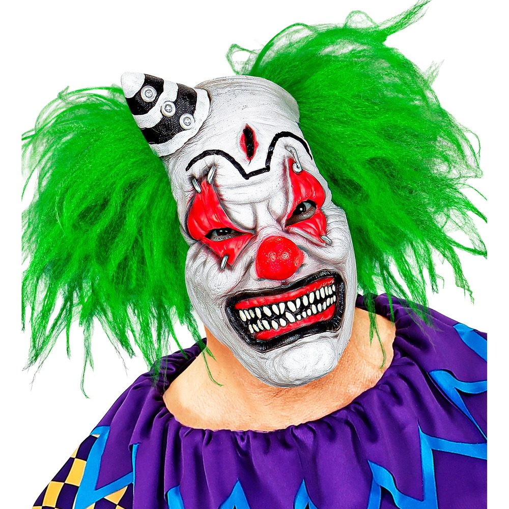 Horror Klovnemaske Med Grønt Hår | Horror Clown Maske - Hovedtilbehør - Temashop