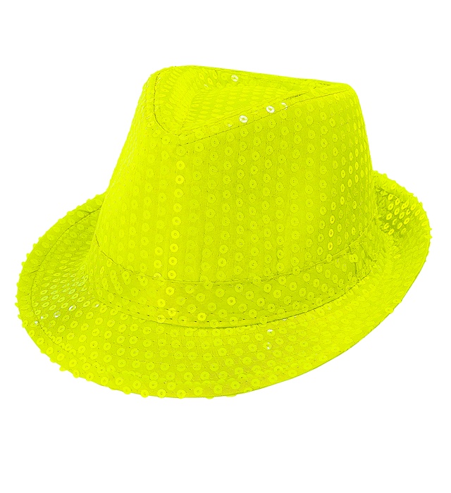 Paillet Fedora Neongul | Gul tema Hat / Hue / Hjelm - Hovedtilbehør - Temashop