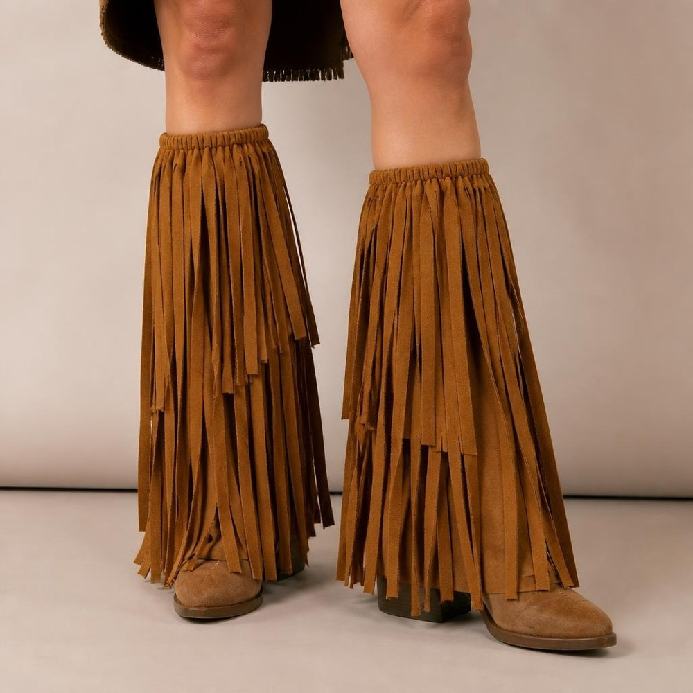 Hippie Cowboy Frynse Støvleovertræk Brun | Indfødt amerikaner Sko / Covers - Beklædning - Temashop