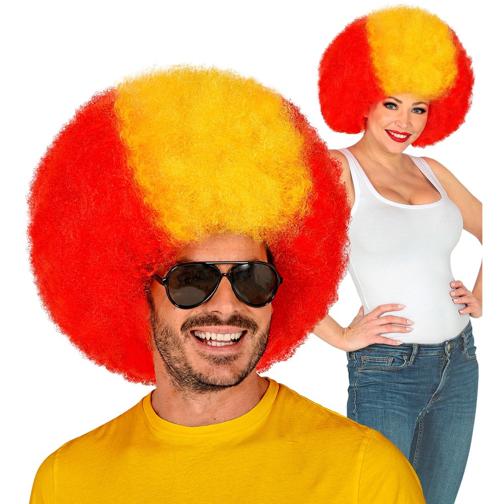 Spanien Krølleparyk Rød/Gul | Spanien Paryk - Hovedtilbehør - Temashop