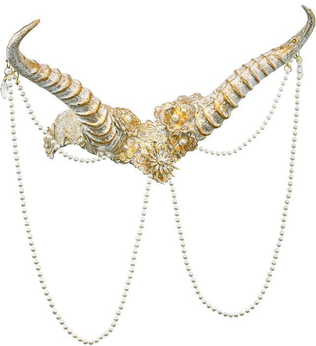 Perlebesat Djævlehorn Guld/Hvid | Djævel Hårbøjle / Pandebånd / Hårbånd - Hovedtilbehør - Temashop