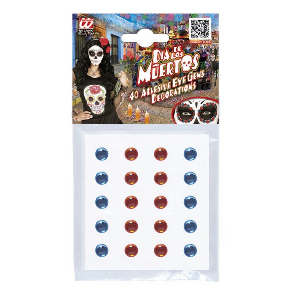 Day Of The Dead Øjenkrystaller Blå/Rød | Halloween Sminketilbehør - Makeup / Negle - Temashop