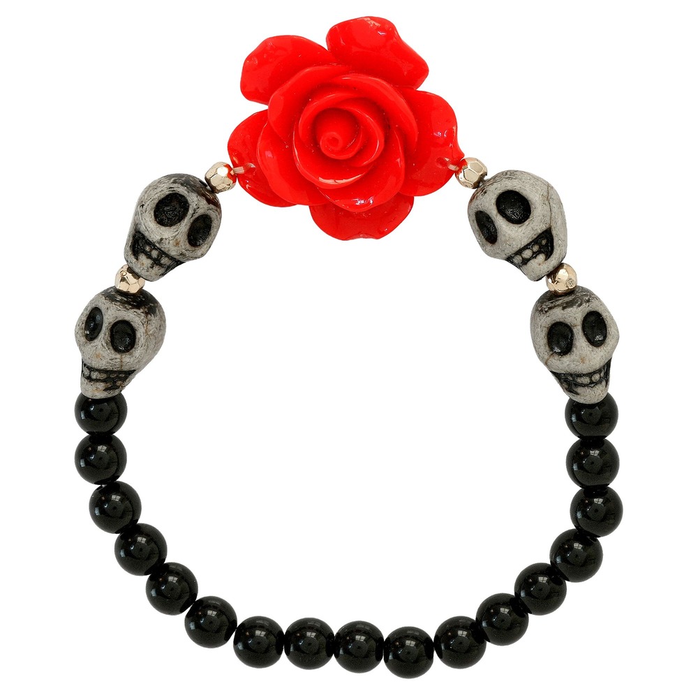 Kraniearmbånd Med Rød Rose | Day of the Dead Armbånd - Beklædning - Temashop