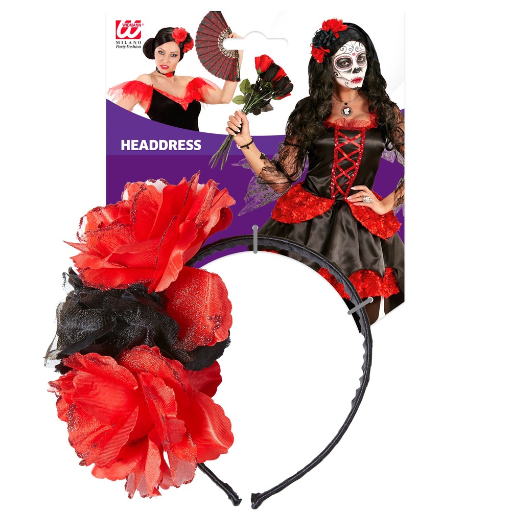 Day Of The Dead Hårbøjle Rød/Sort | Day of the Dead Hårbøjle / Pandebånd / Hårbånd - Hovedtilbehør - Temashop