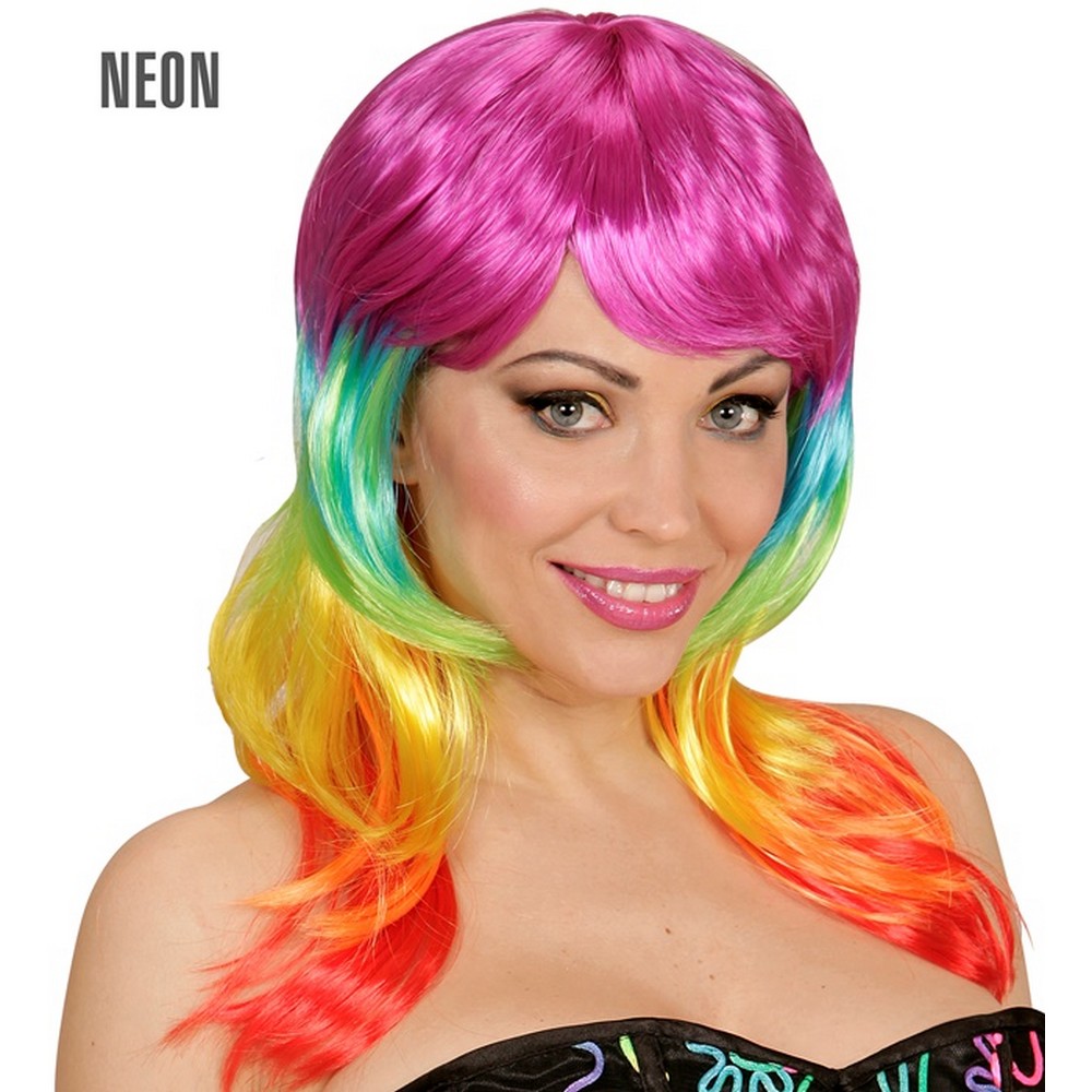 Neon Paryk Regnbue | Regnbue Paryk - Hovedtilbehør - Temashop
