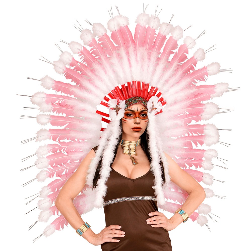 Indianer Fjerhovedpynt Pink | Pink tema Hat / Hue / Hjelm - Hovedtilbehør - Temashop