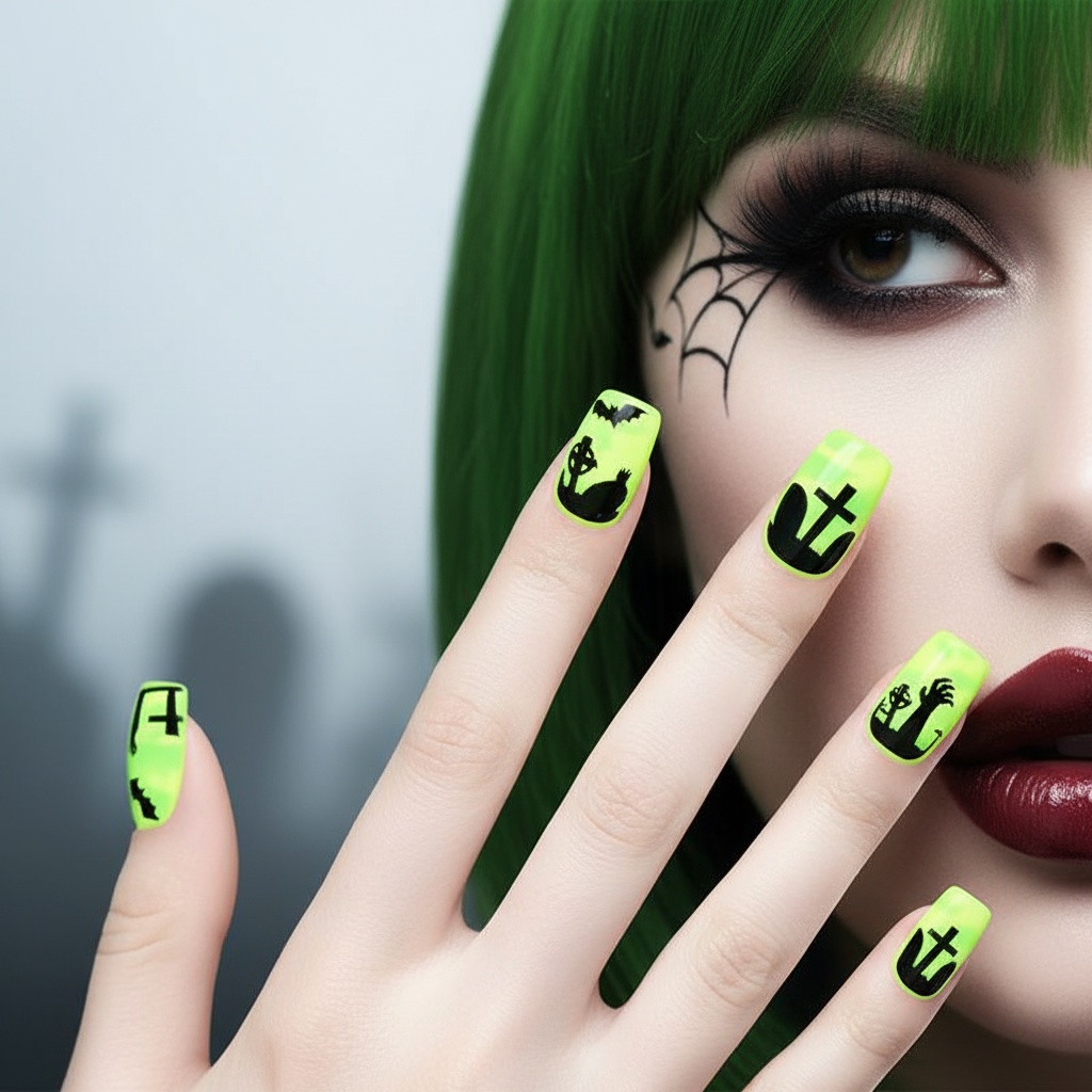 Haunted Graveyard Negle Grøn | Halloween Negle / Neglelak - Makeup & Negle - Temashop