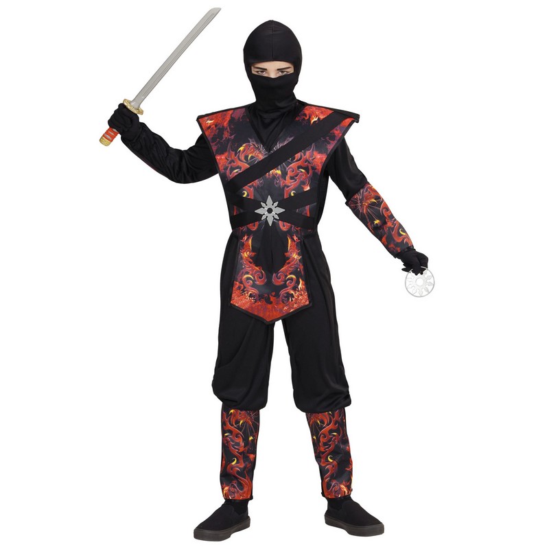 Flamme Ninja Børnekostume - Historisk kostume til børn i størrelserne 104-158 | Ninja udklædning til børn - Temashop