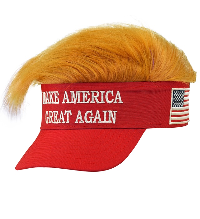 MAGA Solkasket Med Hår | Donald Trump Hat / Hue / Hjelm - Hovedtilbehør - Temashop