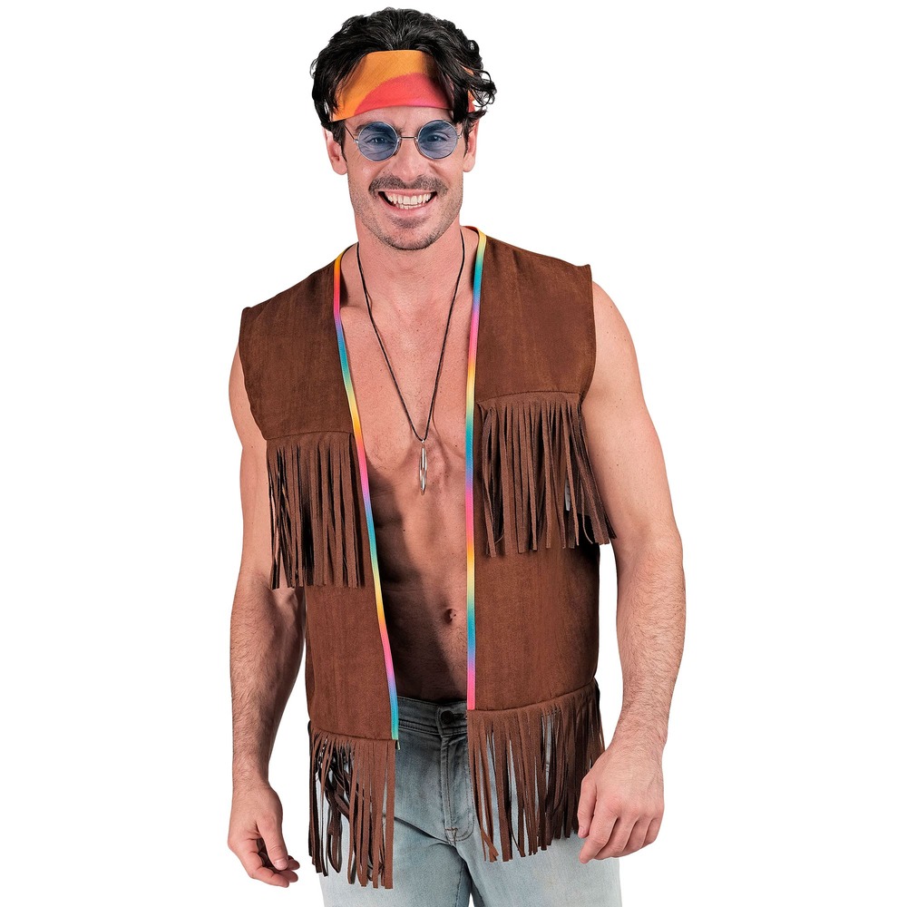 Hippie Frynsevest Brun | 60'erne Hippie Overdel - Beklædning - Temashop
