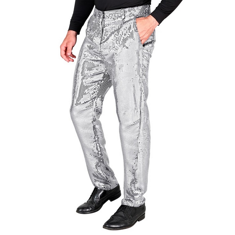 Disco Pailletbukser Sølv | 70'erne Disco Bukser / Skørt / Shorts - Beklædning - Temashop